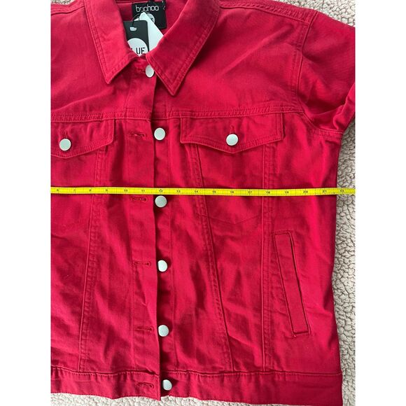 Boohoo BLIJE Women’s Red Denim Jacket Size 4 NWT Button Front Classic Jean Style - Picture 4 of 6